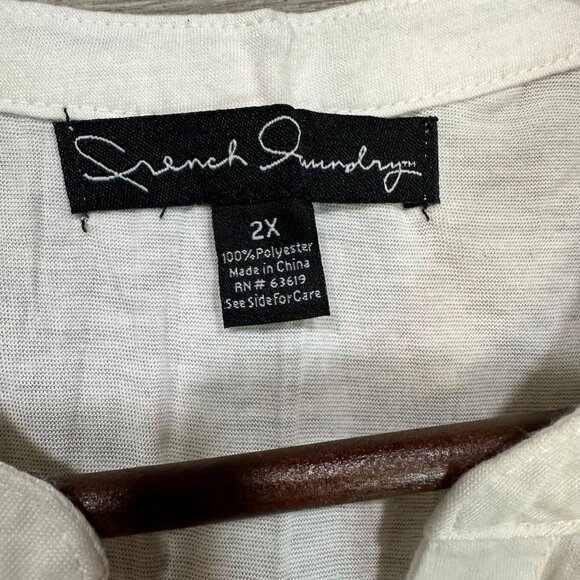 French Laundry White Tops Embroidered Blouse duck-egg tunic 2X - Picture 4 of 6